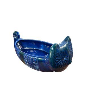 HTF MCM Rimini Blue ceramic boat-shaped cat bowl dish Aldo Londi Bitossi Italy
